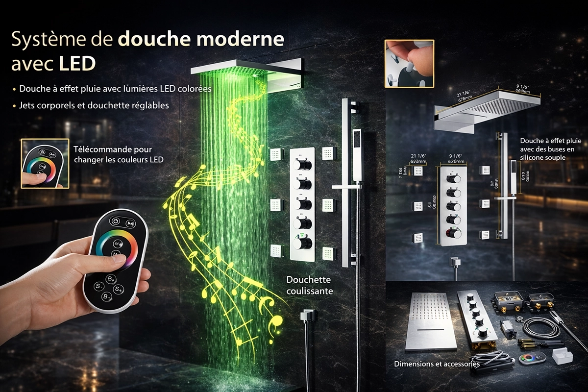 Douche thermostatique connectée ciel de pluie chrome Valence